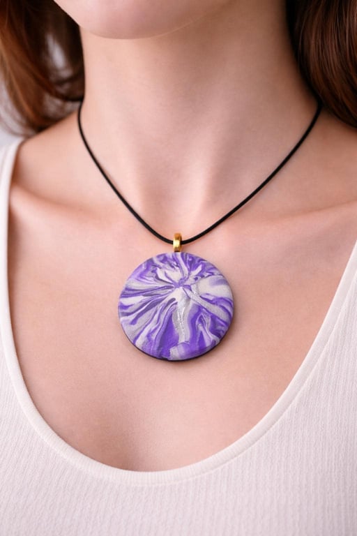 Colourful Abstract Polymer Clay Pendant Necklace, Bold Statement Artisan Jewelle