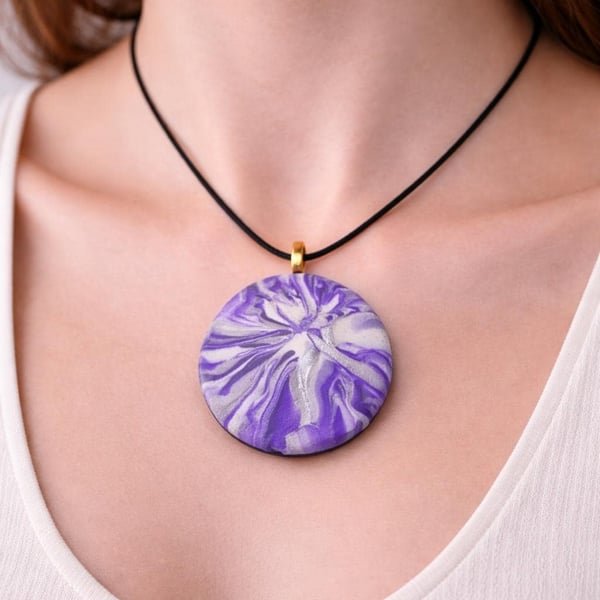 Colourful Abstract Polymer Clay Pendant Necklace, Bold Statement Artisan Jewelle