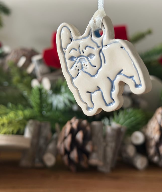 Ceramic French Bulldog Christmas Ornament – Hanging Decoration for Dog Lovers