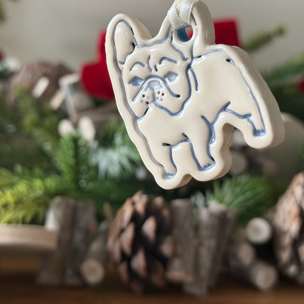 Ceramic French Bulldog Christmas Ornament – Hanging Decoration for Dog Lovers