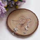 Hammered Moon and Star Sterling Silver Dangle Earrings
