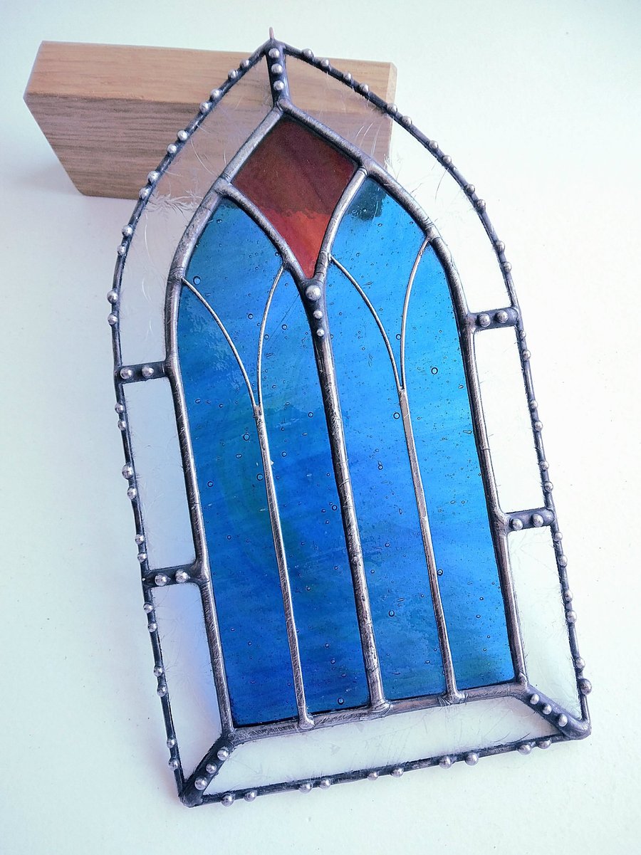 Stained Glass Gothic Arch - Blue and Teal