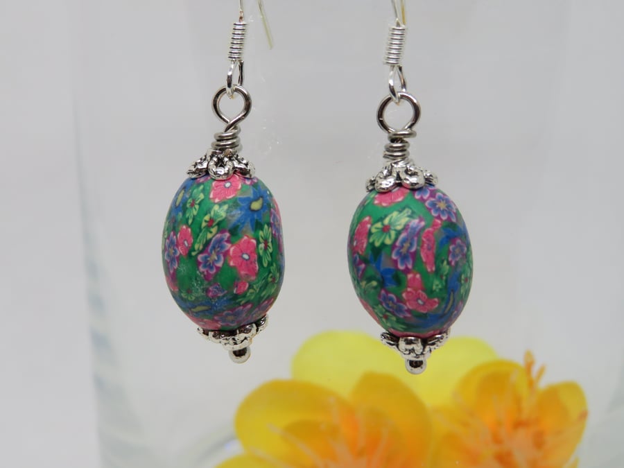 Multi Floral Oval Earrings
