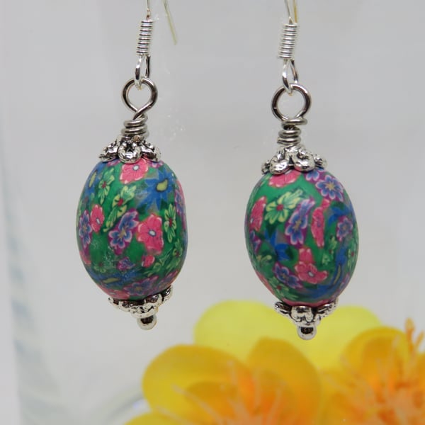 Multi Floral Oval Earrings