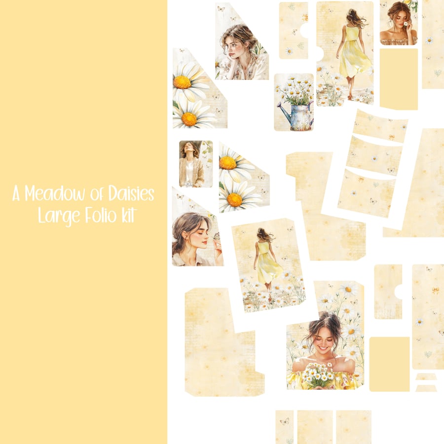 A Meadow of Daisies large folio kit Scrapbooking, Journal, Digital Download