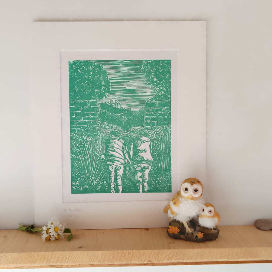 Original linoprint To the Castle 