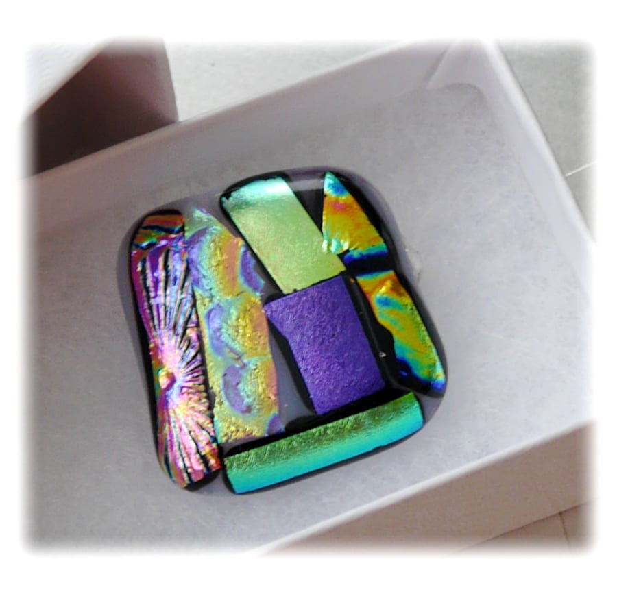 Brooch Dichroic Fused Glass 026 Abstract Handmade