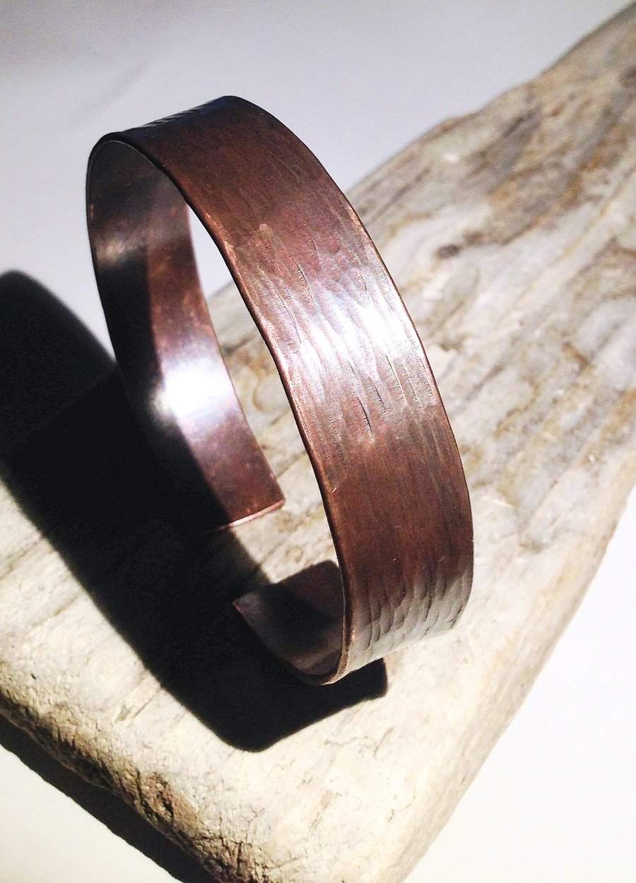 Hammered Dark Antiqued Copper Cuff Bangle - UK Free Post