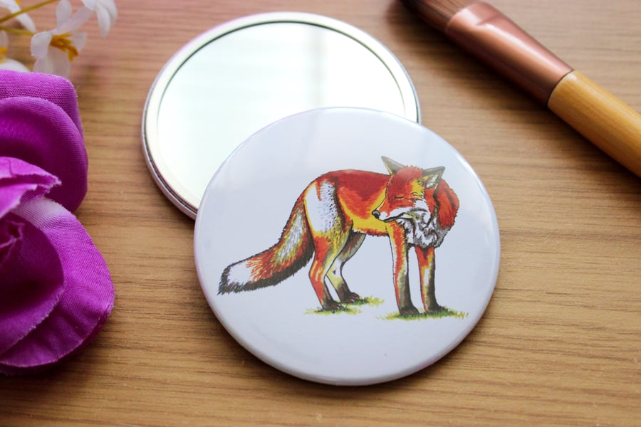 Fox Pocket Mirror - 76mm Round Compact Mirror, Wildlife Art Mirror