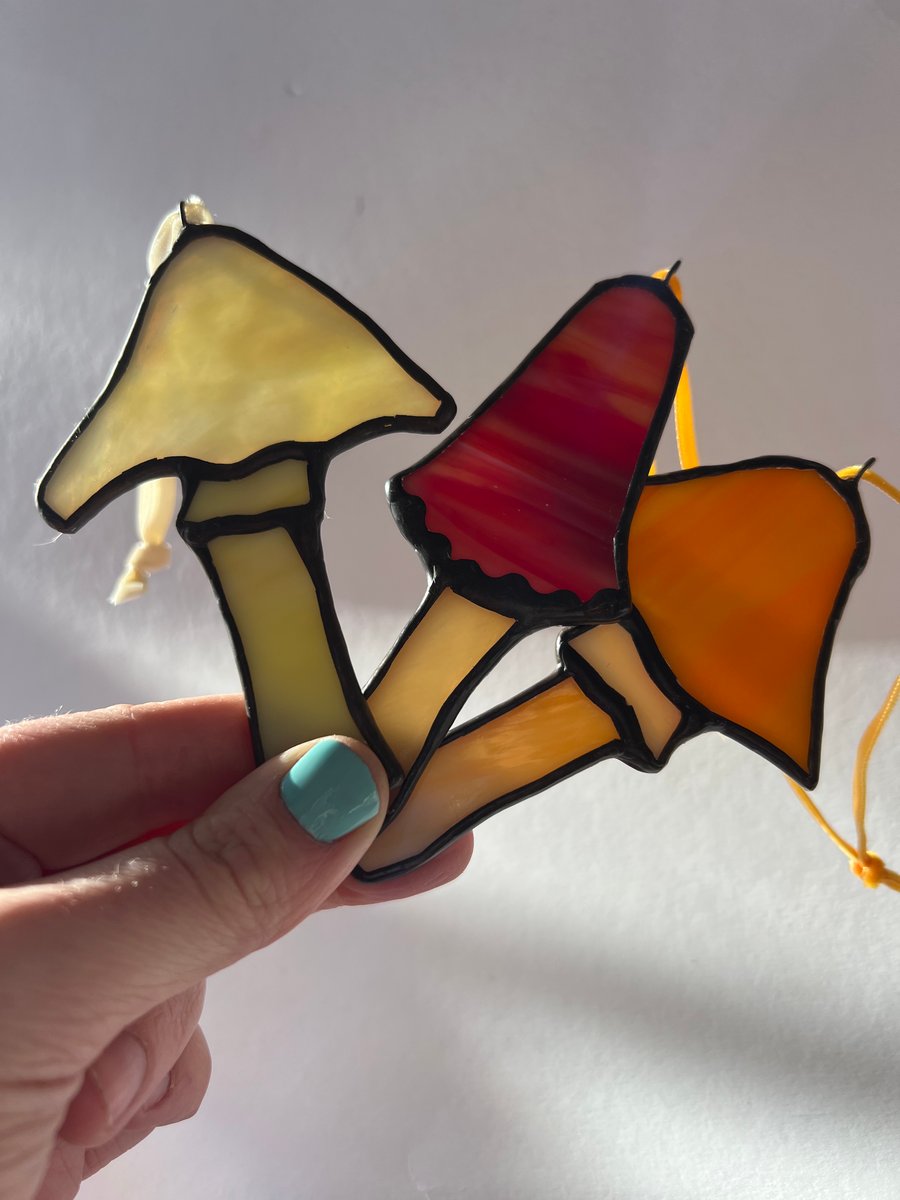 Stained glass mushroom lucky dip toadstool decoration - unique vintage glass