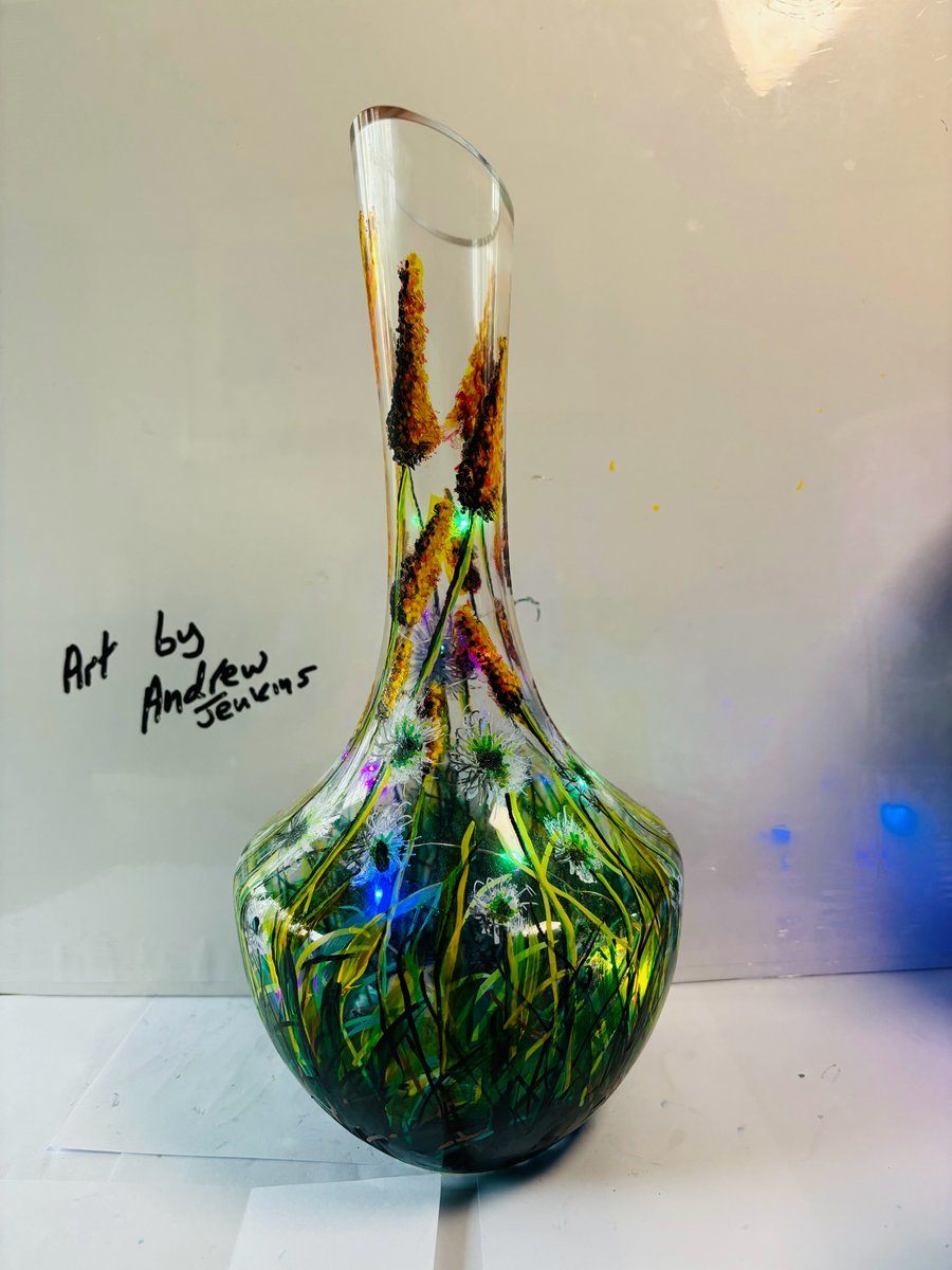 A hand painted and fired glass vase by Andrew Jenkins 
