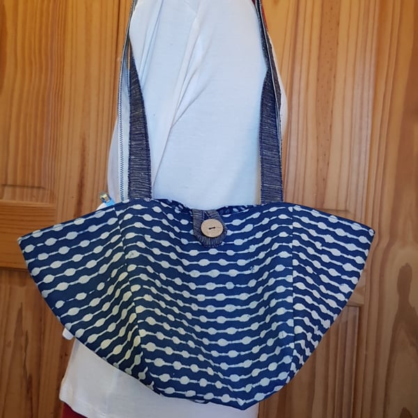 Indian block print shoulder bag: indigo stripes 