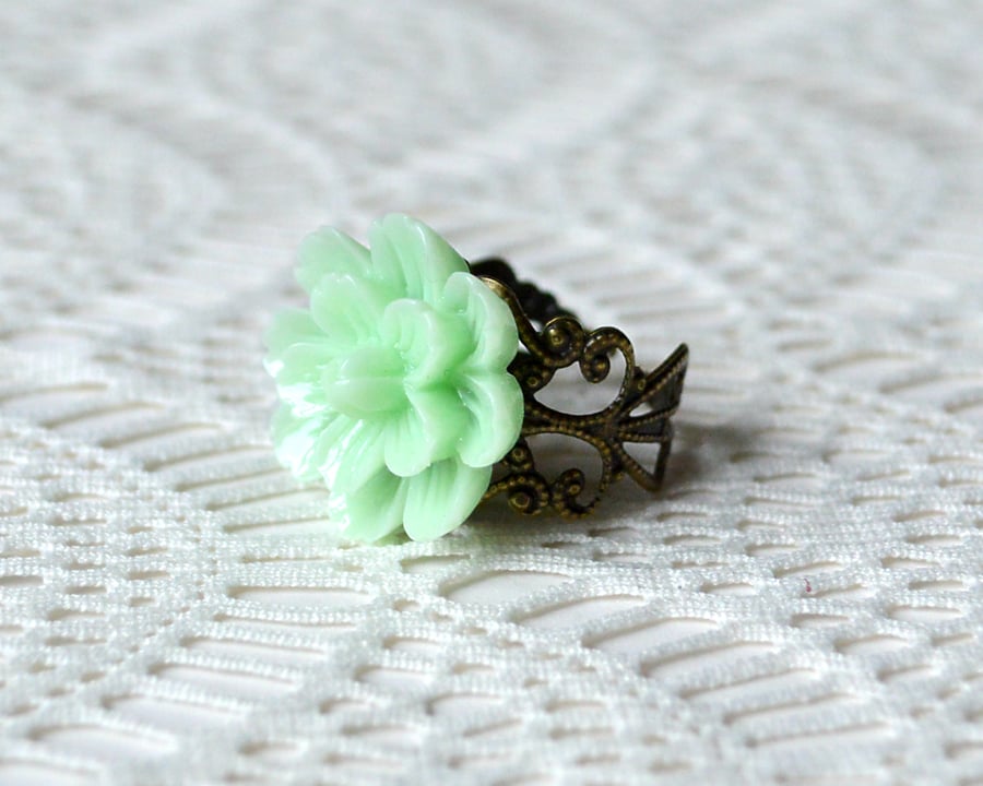 Sale! 20% off! Mint Green Flower Ring