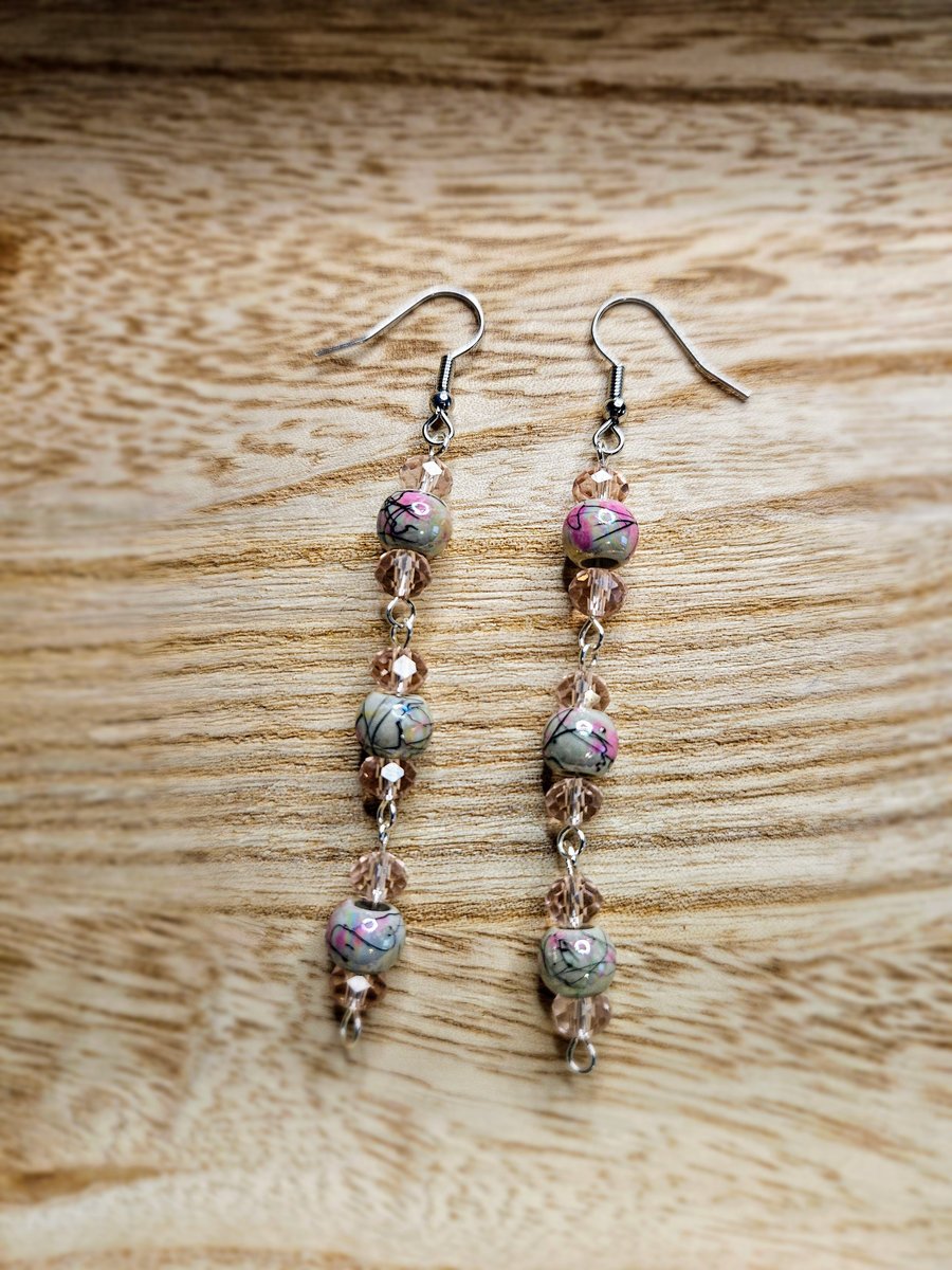 Baby Pink Beaded Dangle Earrings 