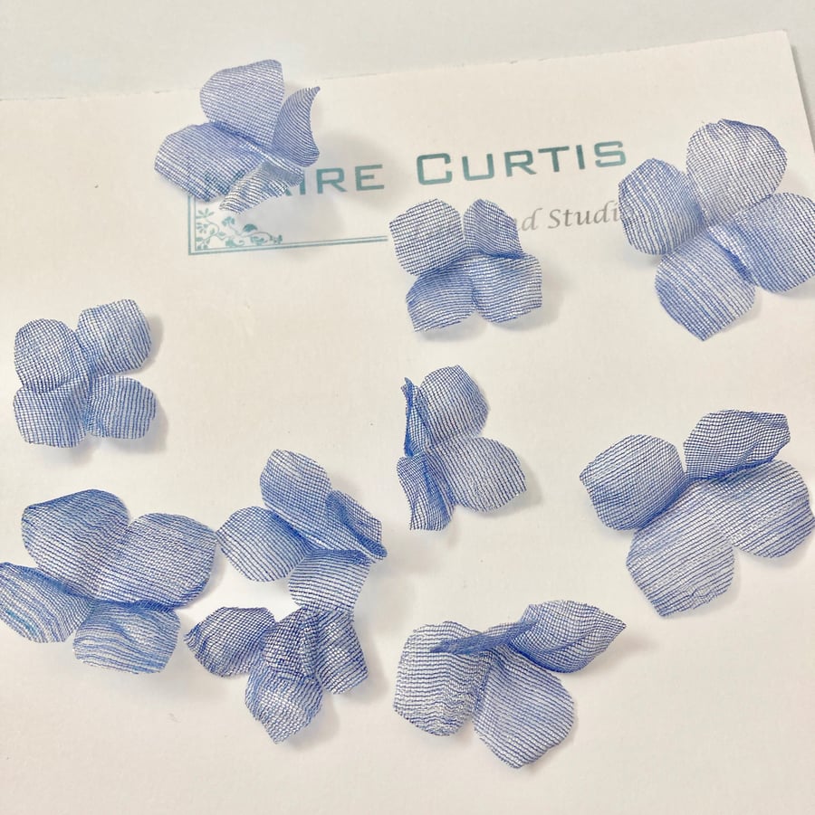 Metallic Silver Blue Silk organza Hydrangea Flowers