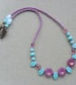 Purple and Turquoise Czech Glass Beaded Necklace - Image 4