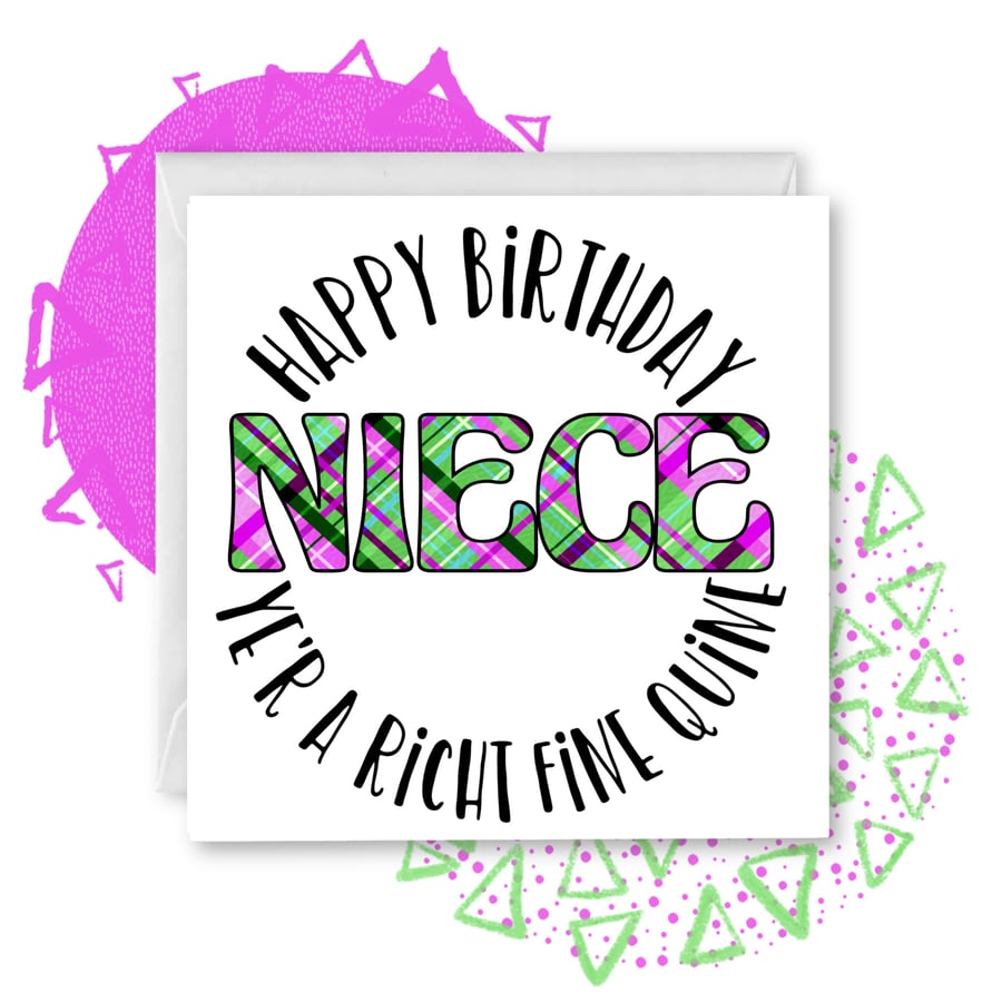 Happy Birthday Niece Tartan Doric Greetings Card