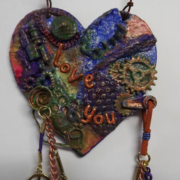 Grungy Mixed Media Love You Hanging Heart 