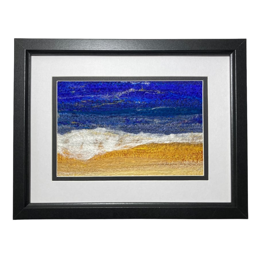 Textile art, needle felted original picture, ocean scene, 8x6 framed