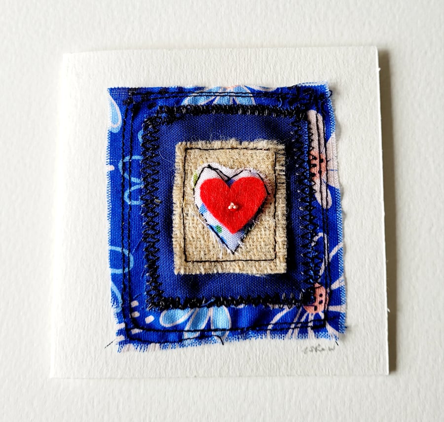 Handmade 'Layered Heart' Felt and Fabric Blank Greeting Card 