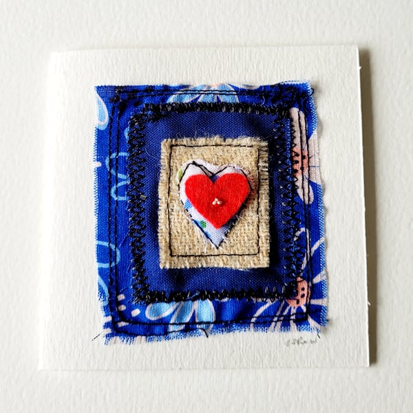 Handmade 'Layered Heart' Felt and Fabric Blank Greeting Card 