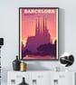 Barcelona retro travel poster, Sagrada Familia travel print, Spain travel print - Image 3