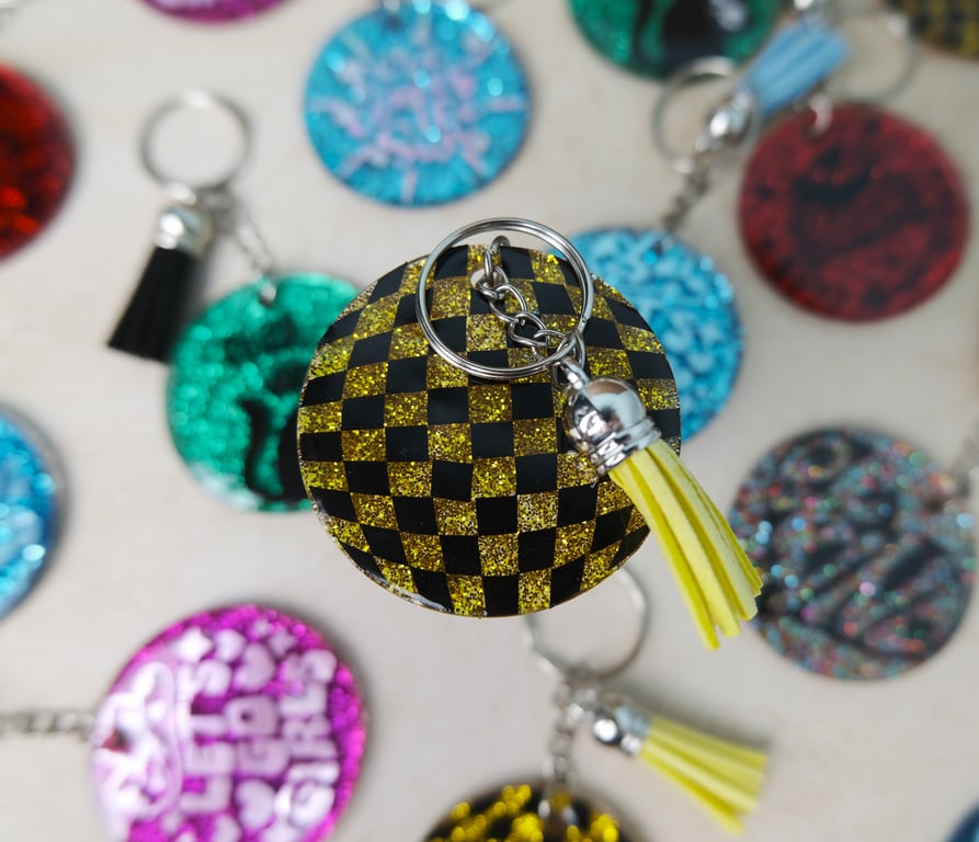Black and Gold Checkered Keyring