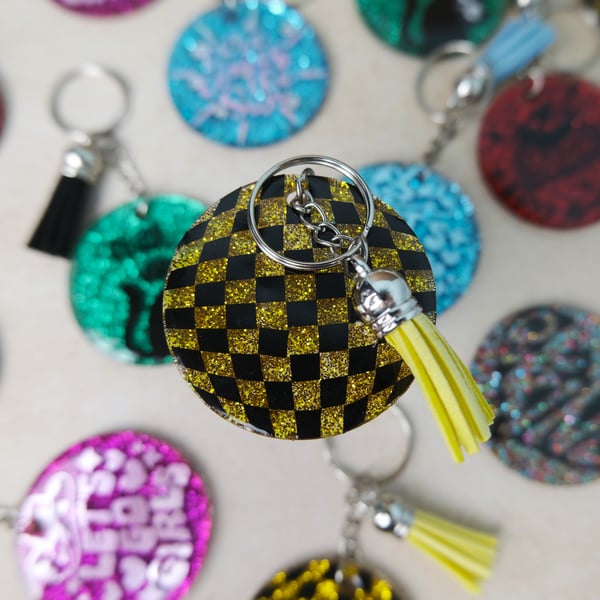 Black and Gold Checkered Keyring