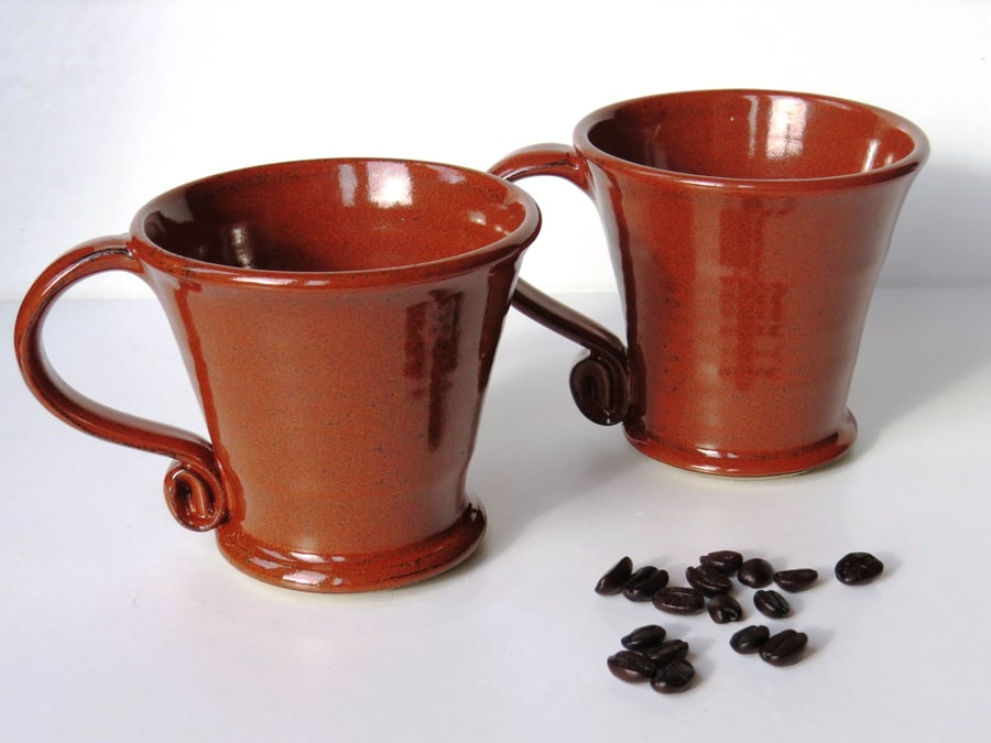 Two Russet Red 8oz Cups Pottery Espresso coffee Stoneware Handthrown