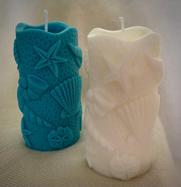 Starfish & Sea Shell-Shaped Scented 100% Organic Wax Pillar Candle Pair