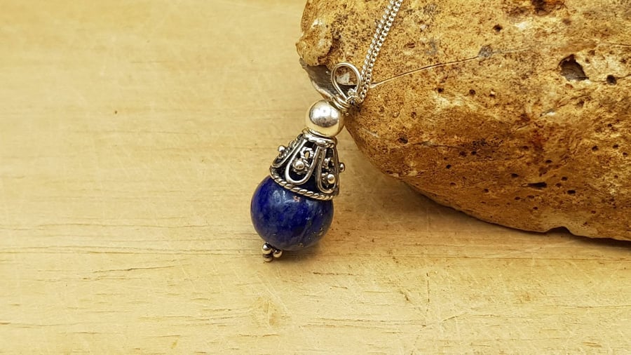 Lapis lazuli cone Pendant. September birthstone