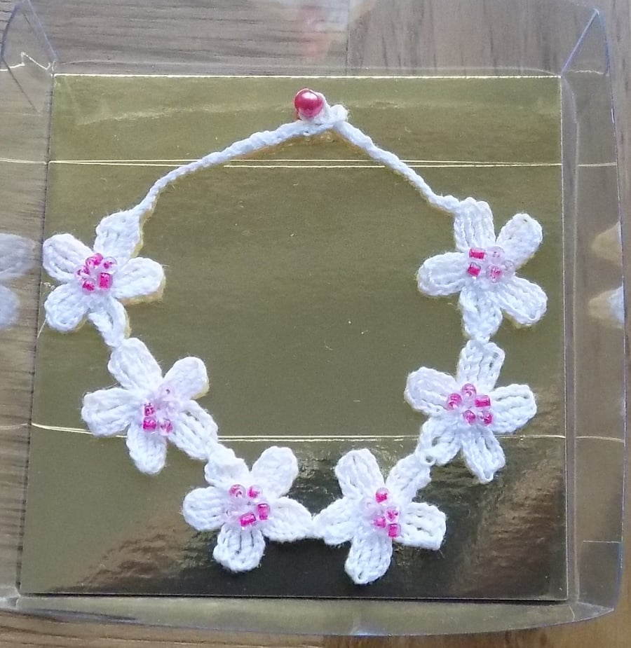 White Flower Crochet Bracelet