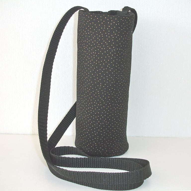 Water Bottle Bag Drinks Carrier Sling Black Gold Spots Gym Crossbody