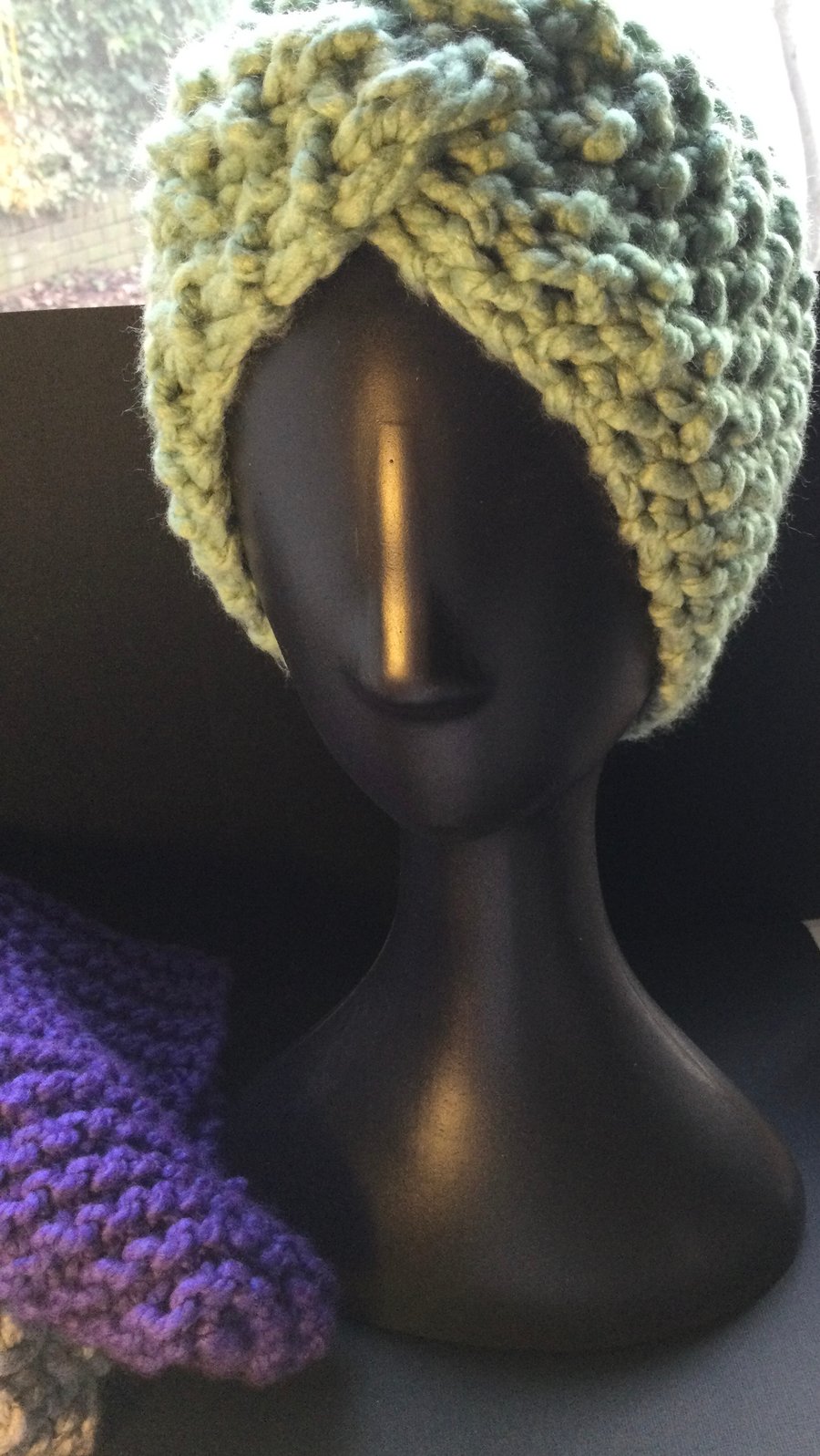 Sage Green.    Hand knitted head, ear or neck warmer.