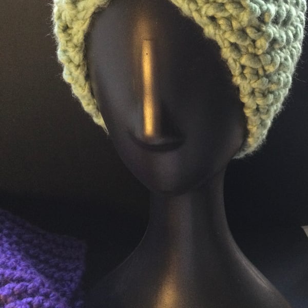 Sage Green.    Hand knitted head, ear or neck warmer.