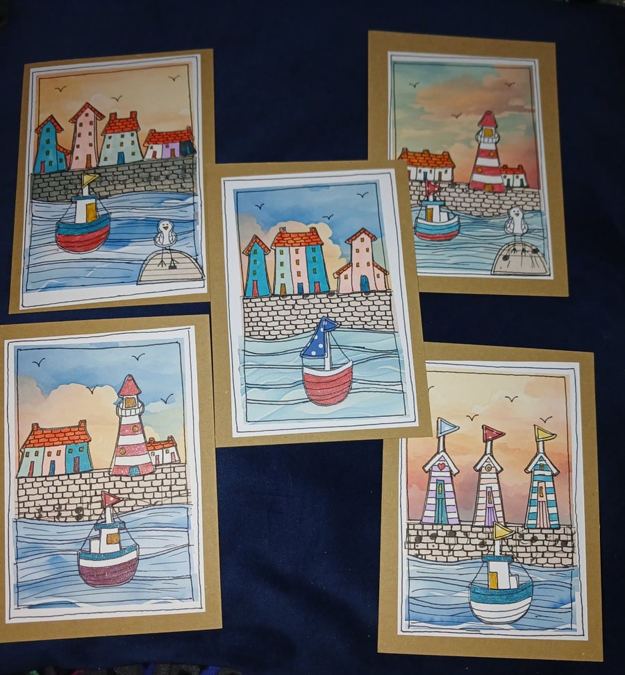 Image of Quirky art, handmade paper collage Seaside postcards perfect for sending a smile