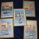 Quirky art, handmade paper collage Seaside postcards perfect for sending a smile