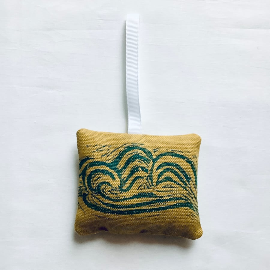 Mustard Clouds Lavender Bag Hand Printed on Cotton; Lavender sachet