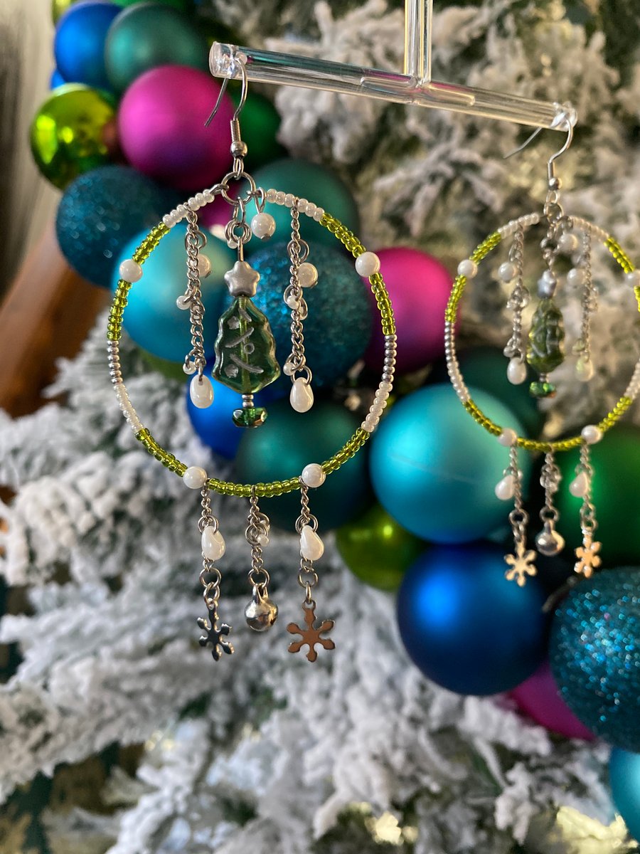 Krista - Snowy Christmas Tree Scene Earrings 