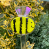 Fused Glass bee garden stake with glittery wings  plant pot decoration 