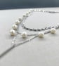 3 Layer Stainless Steel Necklace With Cultured Pearls - Image 1