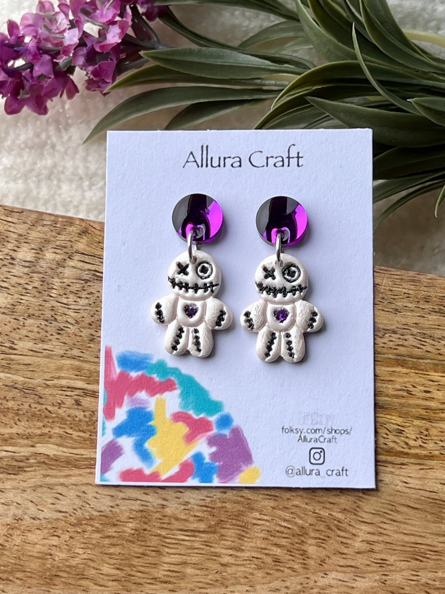 Voodoo Doll Purple Earrings