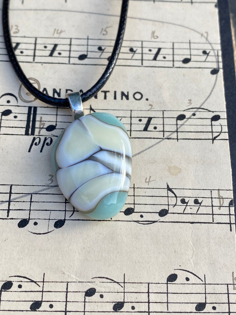 Cream and Blue Fused Glass Pendant