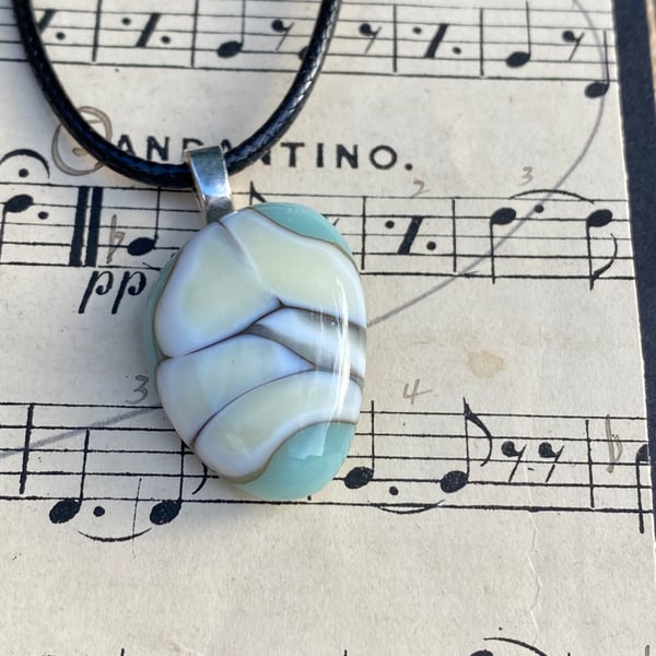 Cream and Blue Fused Glass Pendant