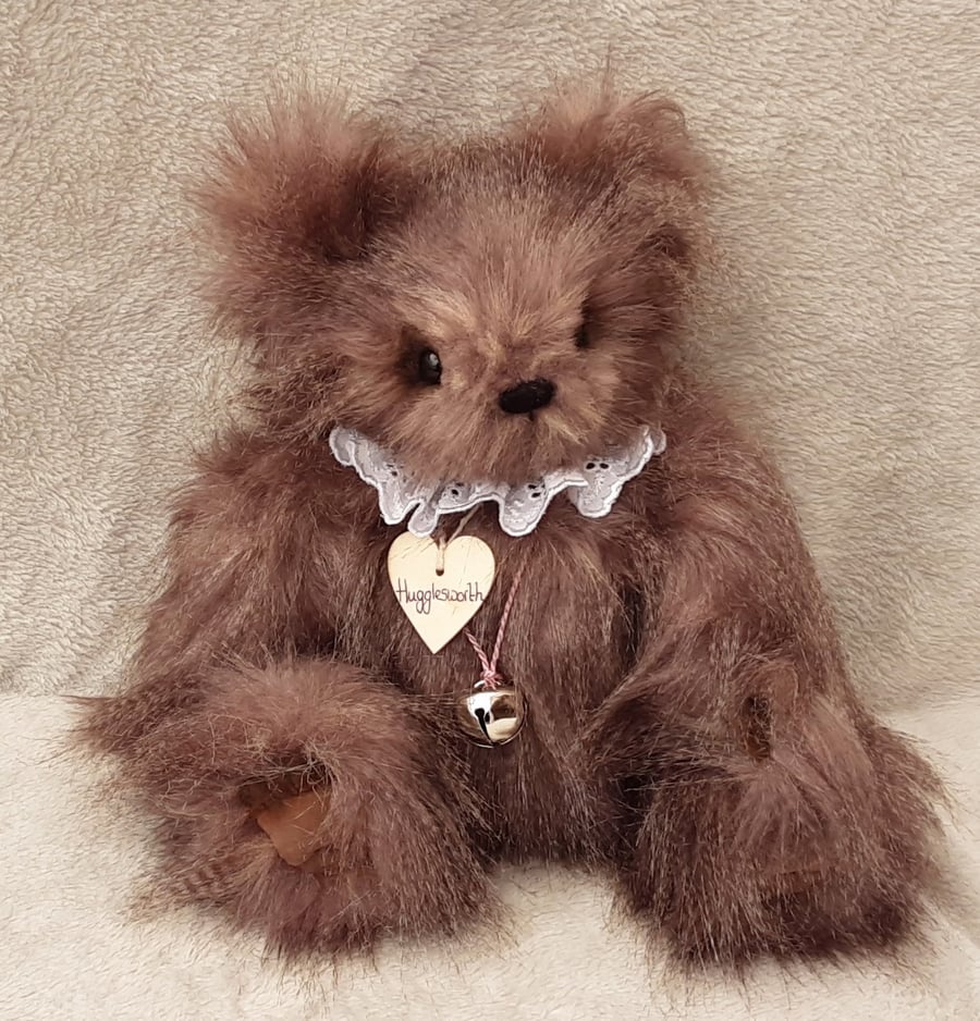 Hugglesworth bear, a unique collectable teddy bear, brown long pile fur bear 