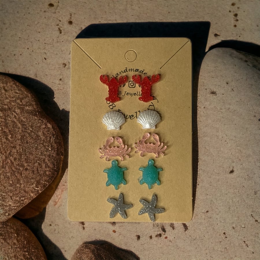 Handmade Resin “At The Beach” Stud Earrings 
