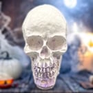 Tiny Purple, Pink and White Stonecast Skull - Macabre Halloween Decoration