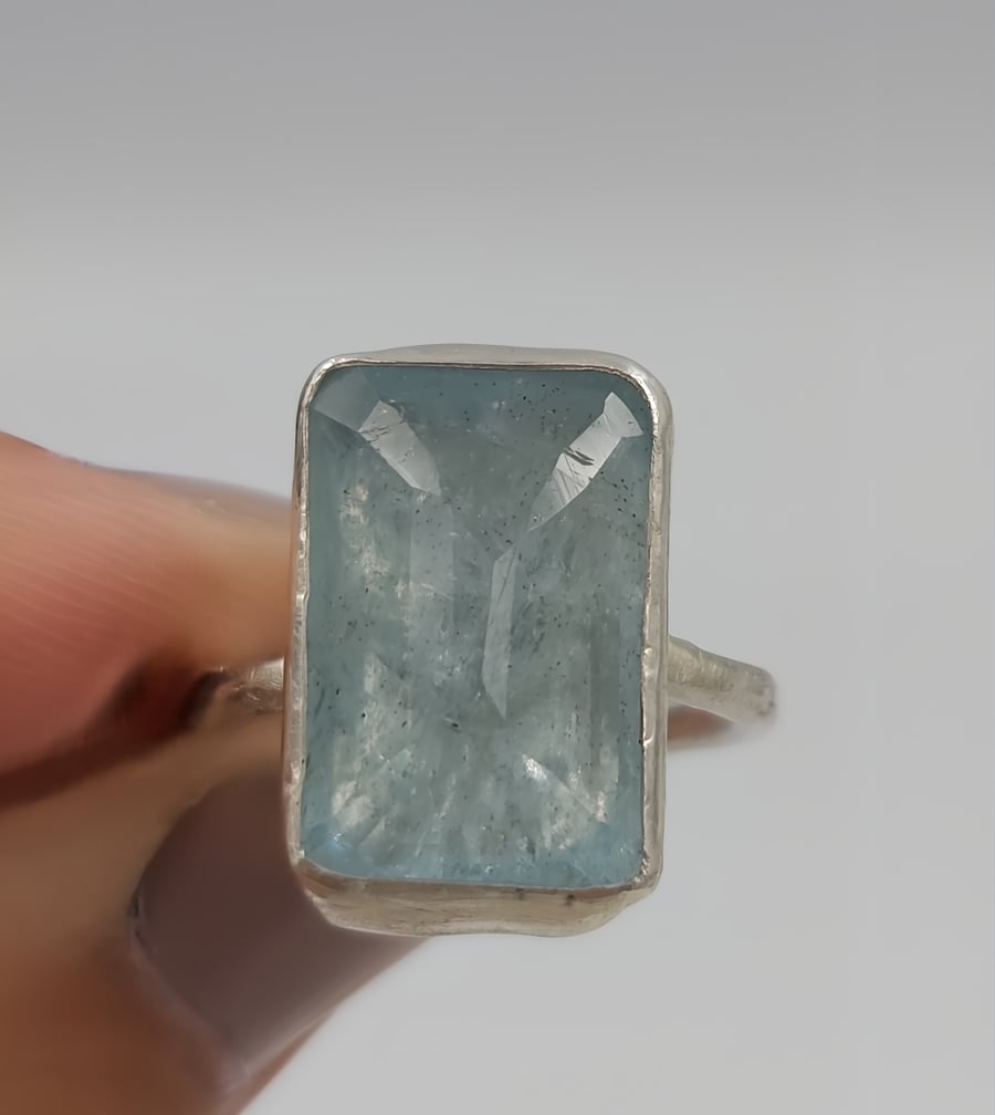 Octagon Aquamarine Ring - Size N