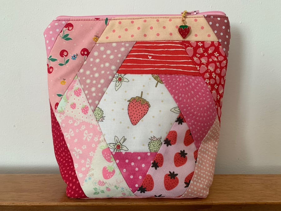 Cute red strawberry make up, art bag 