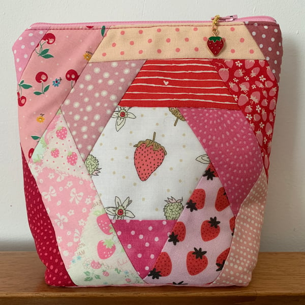 Cute red strawberry make up, art bag 